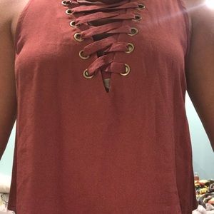 Crop lace up shirt